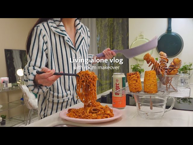 Living alone vlog | Room makeover with IKEA. Making tornado potatoes and tteokbokki.