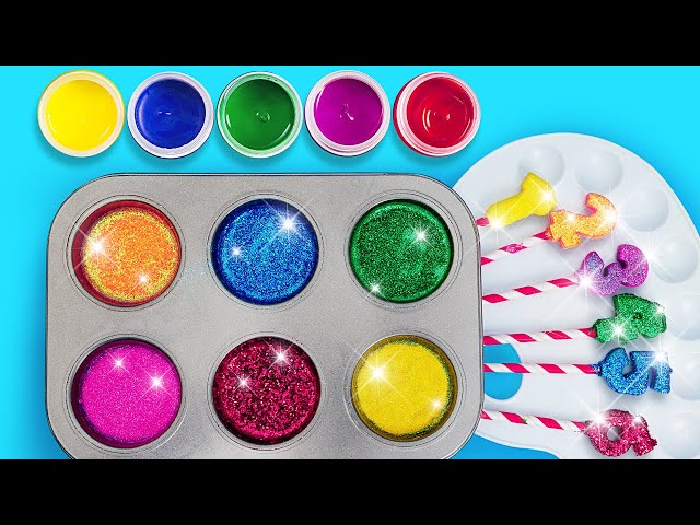 Learn Colors and Numbers for Kids - Mixing Rainbow Paints & Glitters Satisfying Video!