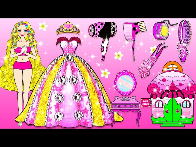 [🐾paper Diy🐾] Rich Vs Poor Barbie Rainbow Hair and Dress Up Contest | Rapunzel Compilation 놀이 종이