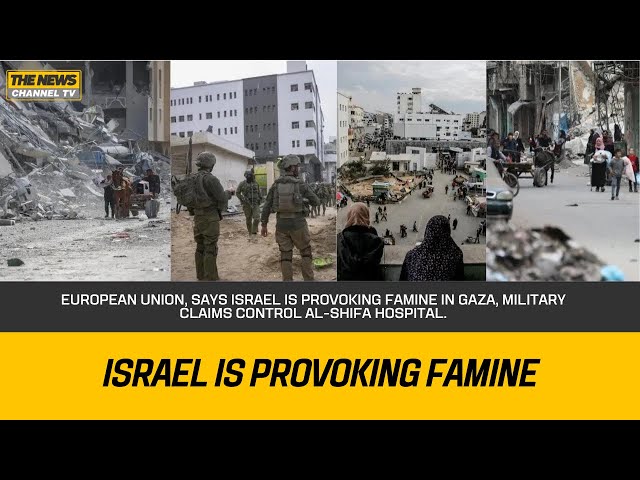 European Union, says Israel is provoking famine in Gaza, military claims control Al-Shifa hospital.