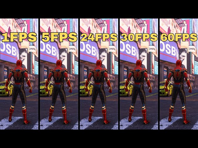 Spider man marvel remastered FPS COMPARISON 1FPS VS 5FPS VS 10FPS VS 24FPS VS 30FPS VS 60FPS