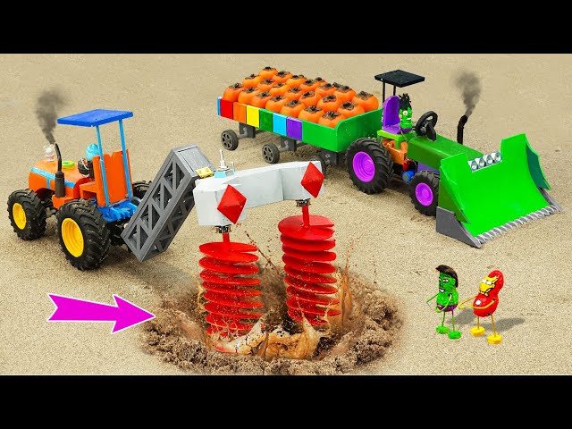 Diy tractor Bulldozer making mini Well Drilling Machine | diy Crane rescues Water Tank | HP Mini