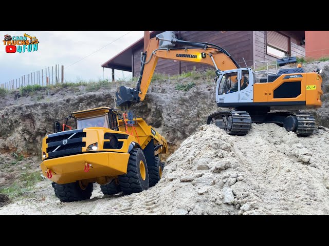 RC Mine Working Hydraulic Excavator 945, Truck Volvo A60, Mack, Huina 1599 | Cars Trucks 4 Fun
