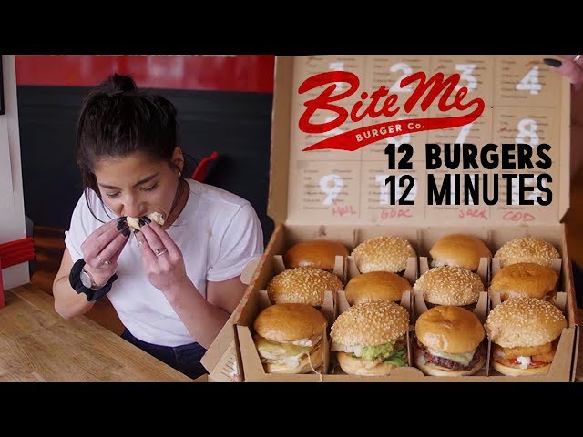 Girl eats 12 BURGERS in 2 MINUTES!? | London burger challenge | Bitmeburgerco