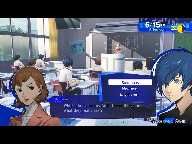 15 June Question: Which Phrase Means "Able to see things for what they really are" |Persona 3 Reload