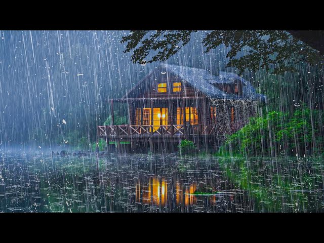 Relaxing Rain for Quick Sleep - Heavy Rain and Thunder on the Roof by the Lake - Rain Sound