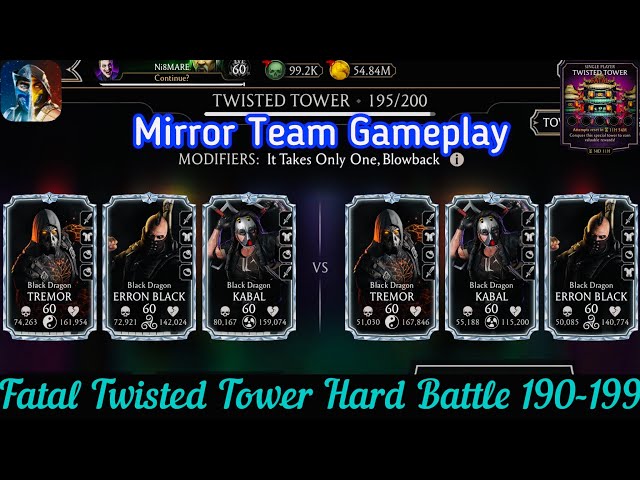 Mirror Team Gameplay | Twisted Fatal Tower Hard Battle 190-199 Fights + Reward | MK Mobile