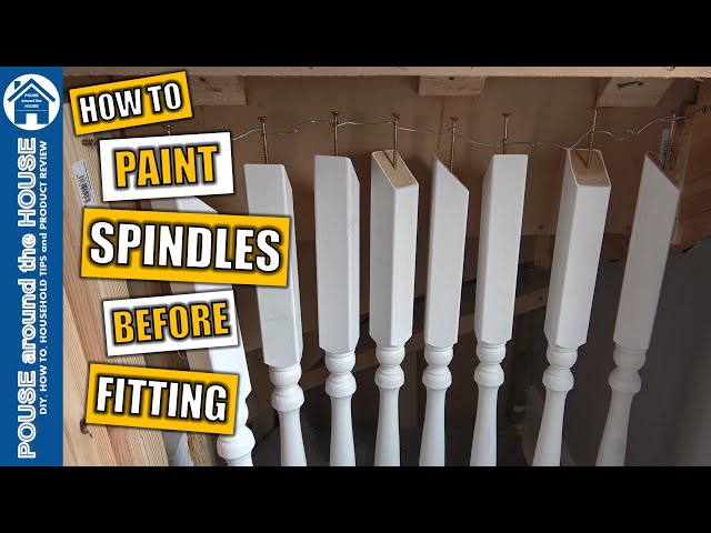 How to paint spindles before fitting into place!! Undercoat & gloss spindles. Prime & gloss stairs.