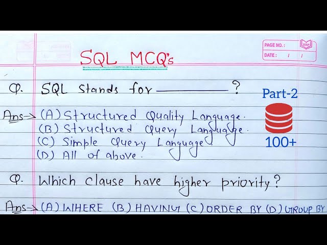 Part-2 SQL Interview MCQ's | SQL MCQs for College Placement