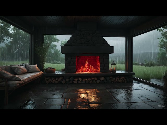 Relax your soul with the unique sound of rain and fireplace 🌧️