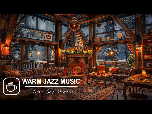 Smooth Jazz Coffee Shop Ambience ☕ Jazz Instrumental Music & Soft Crackling Fireplace to Relaxing