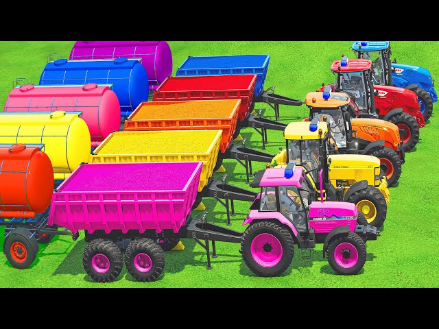 TRANSPORT BOX TRAILER  & FRUIT TRAIN WITH JCB FASTRAC & CLAAS TRACTOR & FLATBED TRAILER - FS22