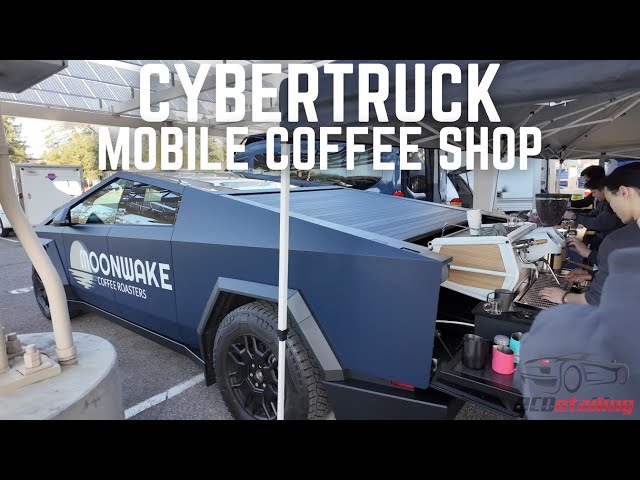 Mobile Cybertruck Coffee Shop - Moonwake Coffee Roasters - 3M Matte Indigo Vinyl Wrap