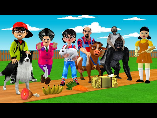 Scary Teacher 3D vs Squid Game Rescue Animals From Wooden Cages 5 Times Challenge Miss T Loser