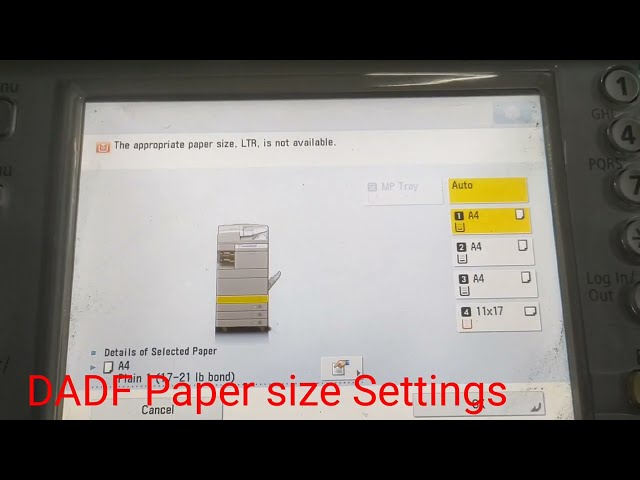 how to change DADF paper settings On Canon