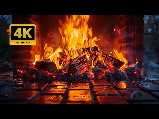 Wonderful Relaxing Fireplace with Crackling Fire Sounds 🔥🔥 4K UHD Cozy Fireplace Burning Ambience