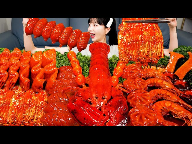 [Mukbang ASMR] Spicy Lobster 🦞 Dumplings sausage Shrimp Enoki Mushrooms Seafood boil Recipe Ssoyoung