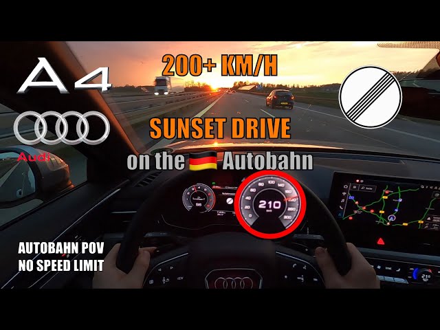 200+ KM/H SUNSET DRIVE on GERMAN AUTOBAHN in AUDI A4 [NO SPEED LIMIT - TOP SPEED - AUTOBAHN POV]