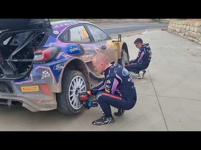 WRC RallyRACC Catalunya - Rally de España 2022 Craig Breen and Paul Nagle checks wheels after ss2