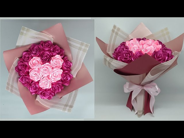 DIY | How to Make a Bouquet of Roses With Satin Ribbons Easy | Wrapping a Round Flower Bouquet