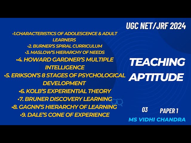 Class 03 Teaching Aptitude | Characteristics of Adolescence & Adult Learners | UGC NET Paper 1 |