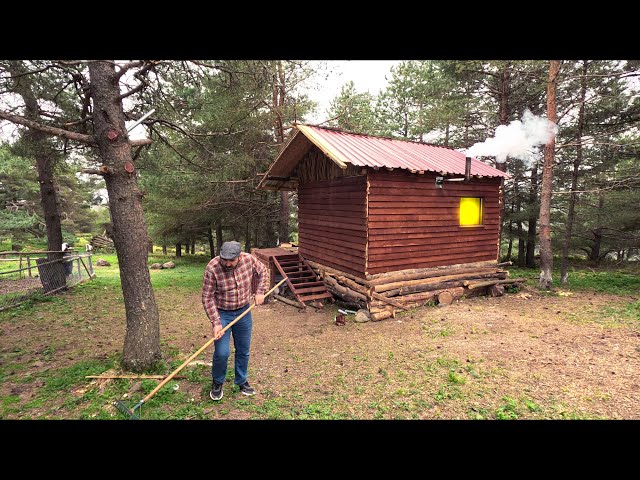 I'm building a log cabin on a windy day, my first home in the wilderness