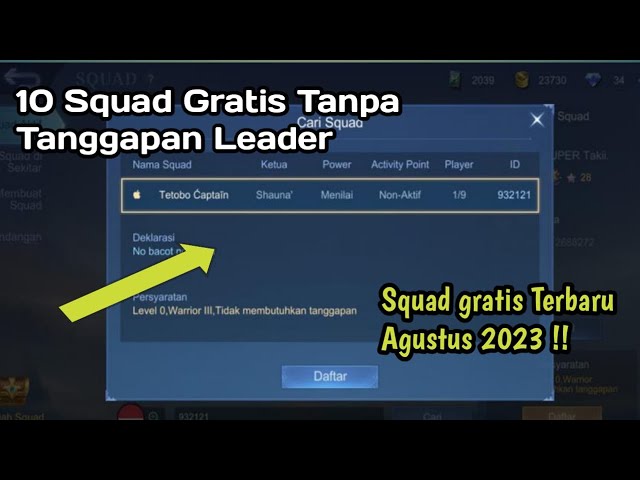 SQUAD GRATIS YANG TIDAK MEMBUTUHKAN TANGGAPAN DARI LEADER TERBARU AGUSTUS 2023 | SQUAD GRATIS ML