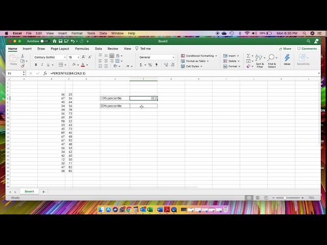 Finding Percentiles in Excel