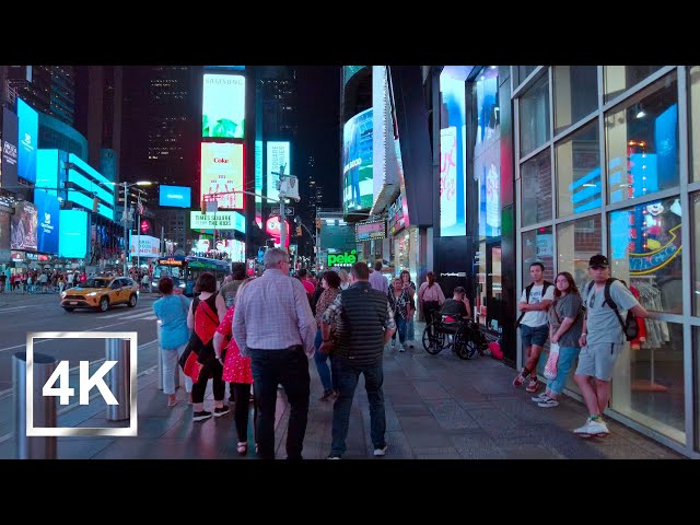 4K Walking in New York City - Times Square Nightlife - HDR - Binaural - USA