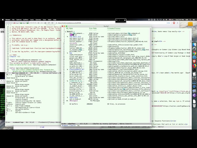 emacs realtime. mwe log command, editing elisp
