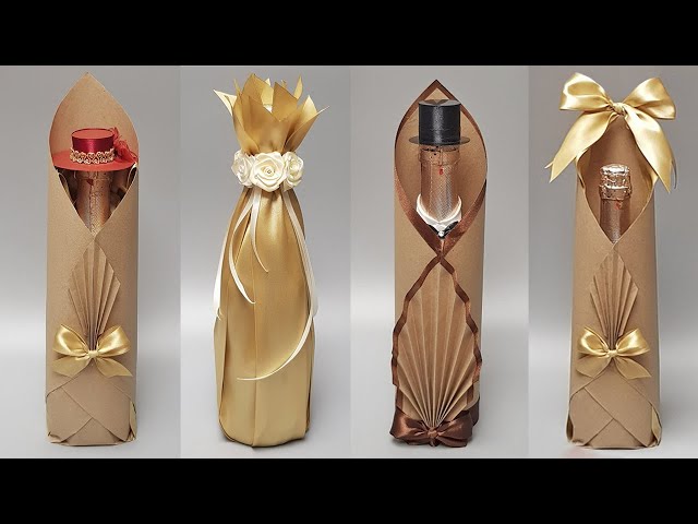 DIY😍3 elegant gift wrapping ideas for champagne👍How to gift wrap a bottle