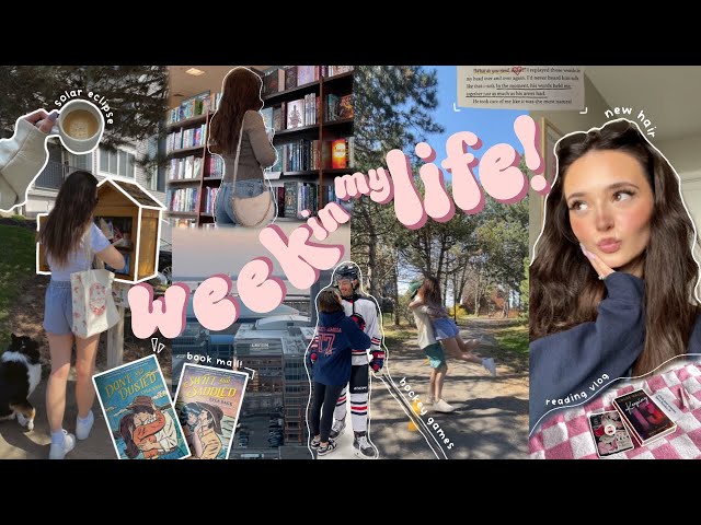 week in my life 🌷🗓️ new hair, solar eclipse, book mail, hockey games, trivia night + more!