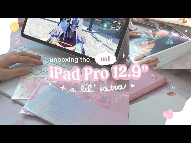 🌸 unboxing the M1 12.9" ipad pro | feat. the white magic keyboard + a lil' genshin impact ☺