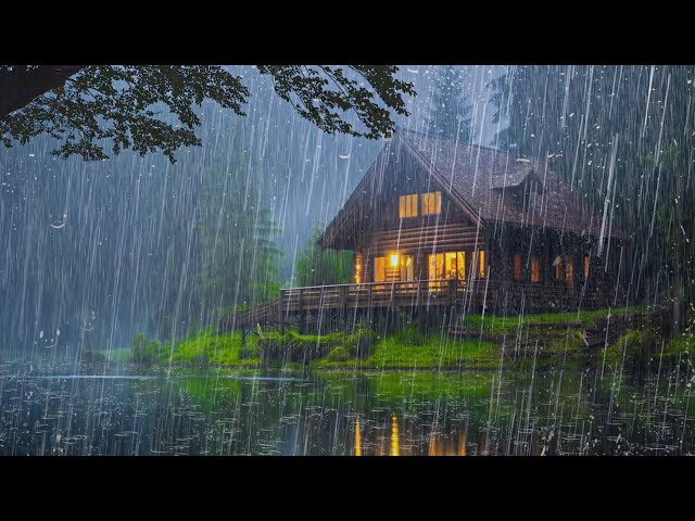 Relaxing Rain for Sleeping - Heavy Rain on the Roof by the Lake in the Tropical Forest #2