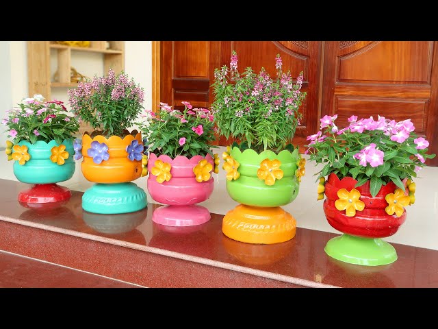 Brilliant idea | Colorful and beautiful flower pots from plastic bottles