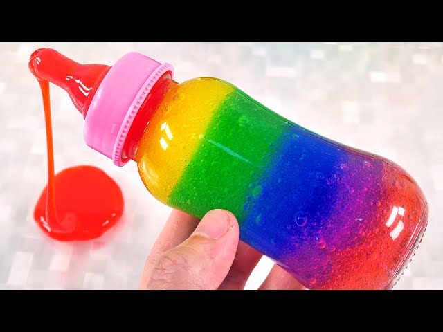 Satisfying Video l Mixing All My Slime Smoothie with Rainbow Milk Bottle ASMR l RainbowToyTocToc