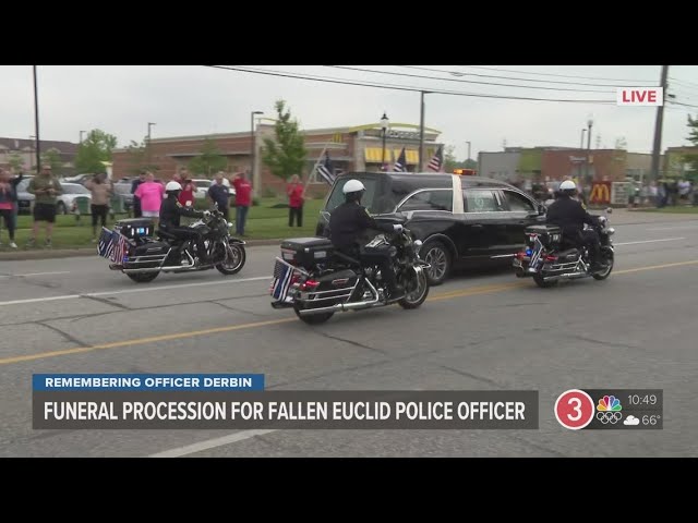 Funeral procession for fallen Euclid police officer Jacob Derbin begins