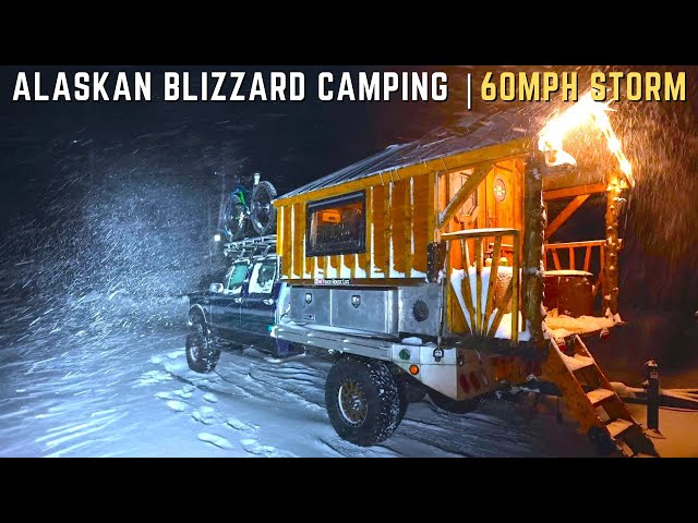 Riding Out a 60mph Blizzard in my Homemade Truck Camper #alaska #vanlife #asmr #wintercamping