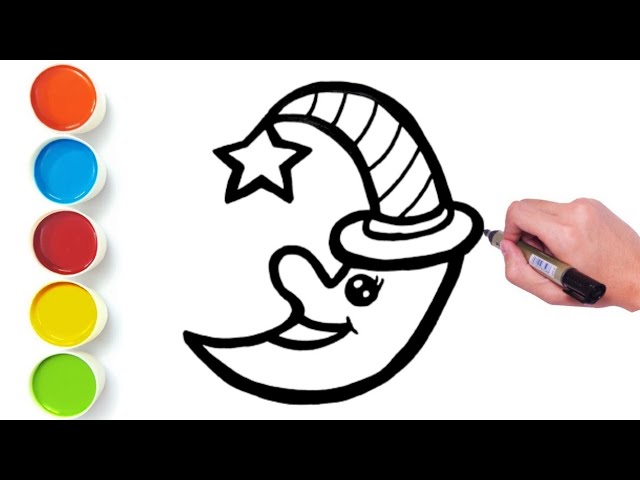 Let's Learn How to draw the Moon. Drawing Lessons for Children | Coloring book Tutorial