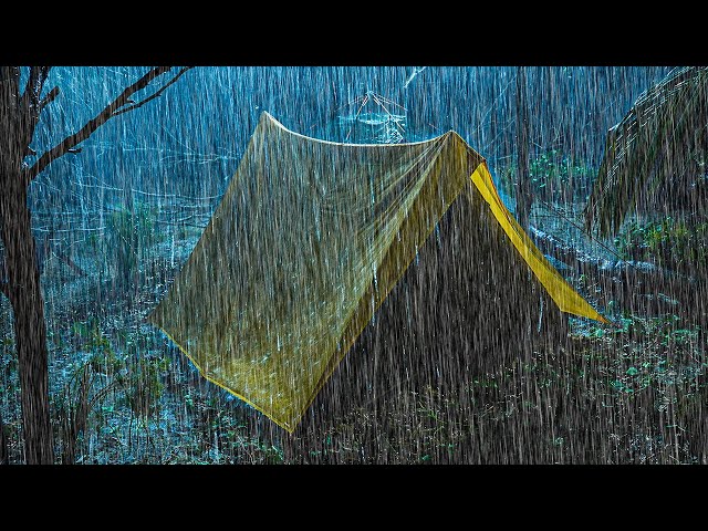 Fall Asleep Fast with the Calming Symphony of Heavy Rainfall on Tent and Thunderous Night Sounds