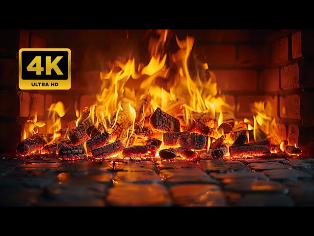 FIREPLACE BURNING 4K UHD & Crackling Fire Sounds 🔥 Fireplace Sounds for Stress Relief, Study, Sleep