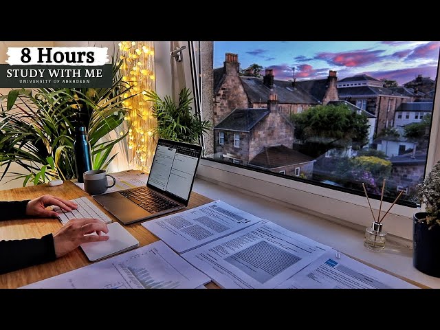 8 HOUR STUDY WITH ME | Background noise,10 min break, No Music, Study with Merve 2