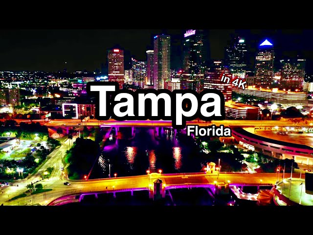 Downtown Tampa Skyline at Night 4K Screensaver - Drone Tour of Tampa Florida Day and Night