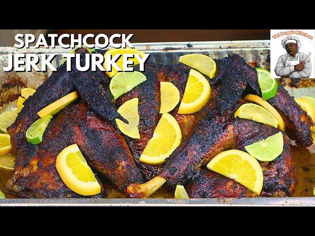 BAKED JAMAICAN JERK TURKEY | HOW TO MAKE SPATCHCOCK JERK TURKEY IN THE OVEN VIDEO RECIPE