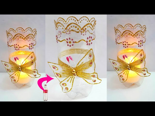 DIY: Showpiece/Tealight holder made with plastic bottles|Best out  Of Waste room decoration idea