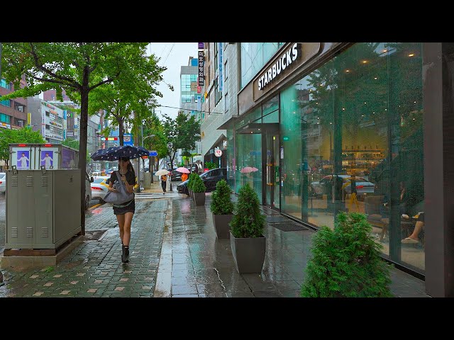 Walk Through a Rainy Alley in Apgujeong Seoul Korea | Rain Ambience Sounds 4K HDR