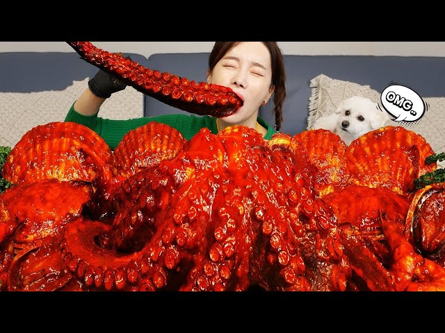 [Mukbang ASMR] Assorted Seafood 🐙 Braised Spicy Octopus Shrimp Abalone Recipe 🦐 Eatingshow Ssoyoung