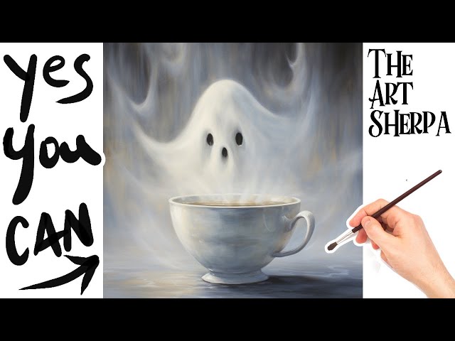 Haunted Ghost Coffee 🌟🎨 How to paint acrylics for beginners: Paint Night at Home Halloween