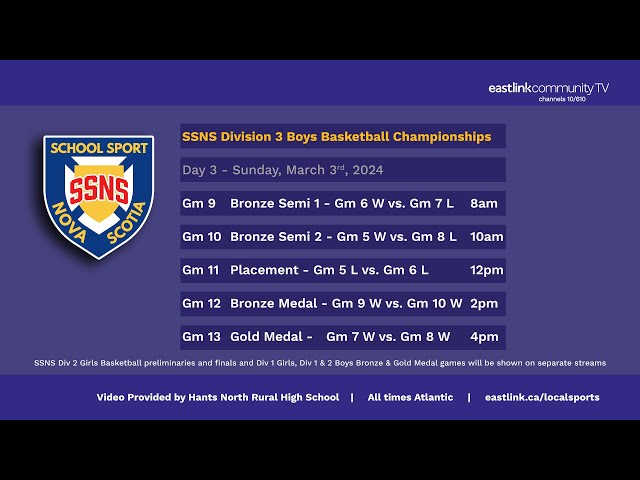 SSNS Div. 3 Boys Basketball Championships - Day 3 Video Provided by Hants North Rural High School
