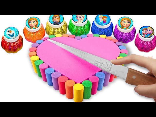 Satisfying Video l Mixing All My Kinetic Sand INTO Making Rainbow Heart Pancake AND Cutting ASMR #3